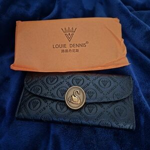 Black Two-Tone Metal Decor  Clutch Flap Wallet Multi-Purpose Fashion